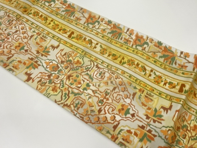 JAPANESE FUKURO OBI / WOVEN ABSTRACT FLORAL PLANTS